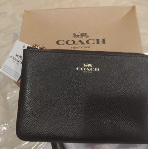 Coach leather corner wristlet